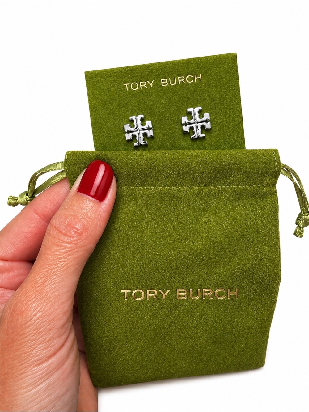 Tory Burch Small Icon Enamel Stud Earrings Silver 🩶